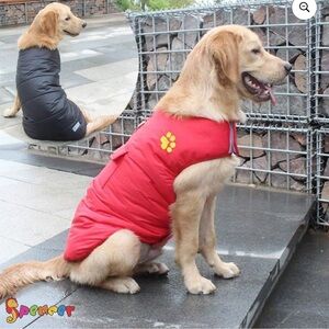 Sportwear Red/Black Winter Dog Jacket w pocket & embroidered Paw Print, Sz M